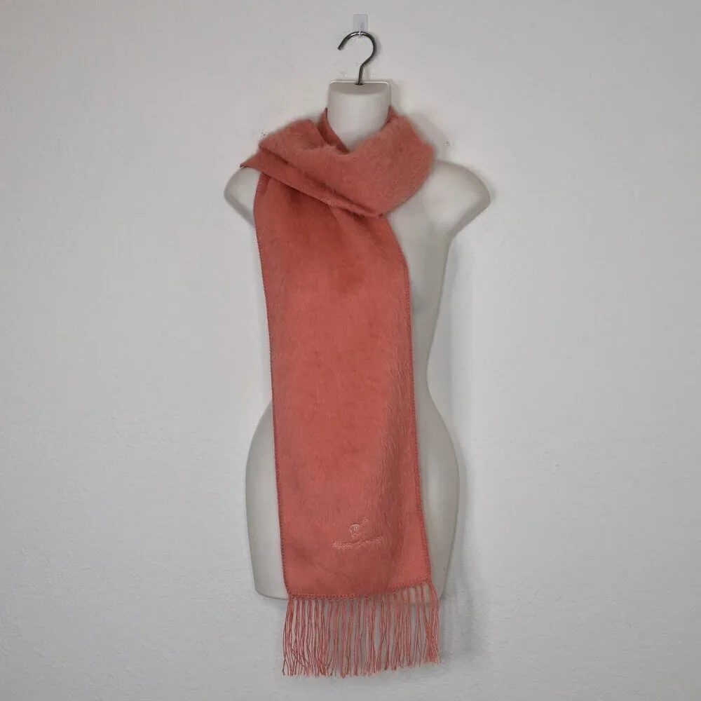 Alpaca Camargo Pink Knit Scarf Alpaca Blend Fuzzy Soft Fringed 75X9 Neutral Peru